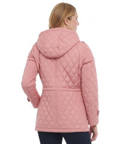 Women's Quilted Hooded Anorak Coat Pink $59.80 Coats