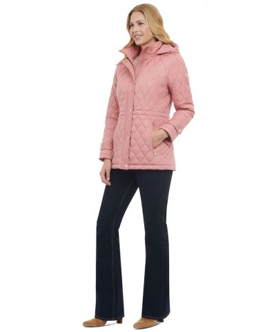 Women's Quilted Hooded Anorak Coat Pink $59.80 Coats