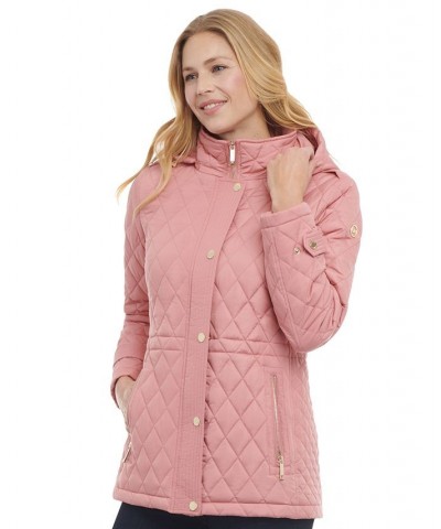 Women's Quilted Hooded Anorak Coat Pink $59.80 Coats