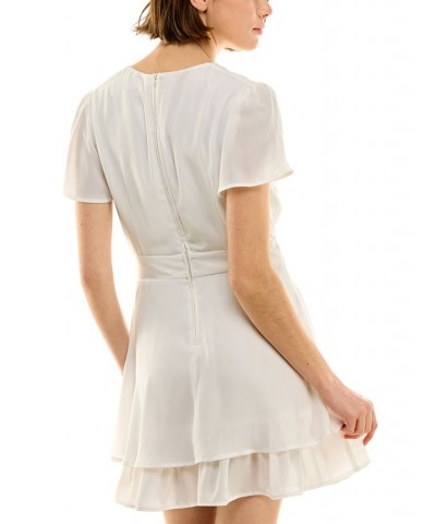 Juniors' Faux-Wrap Double-Layer Skirt Dress Ivory $20.39 Dresses