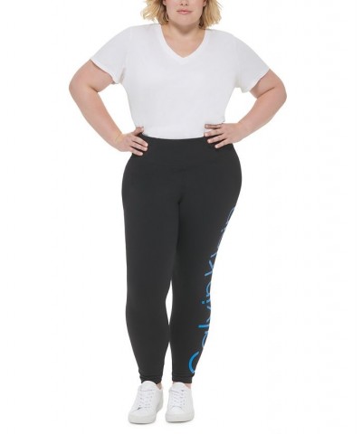 Plus Size High Rise Logo Ankle Leggings Black/electric Blue $17.09 Pants