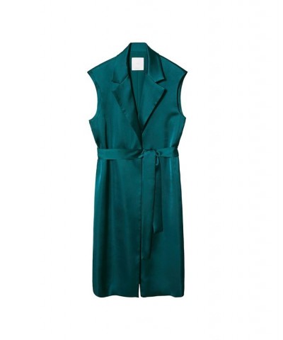 Women's Satin Waistcoat Belt Turquoise $50.70 Jackets