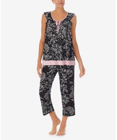 Women's Cap Sleeve Pajamas Set Black Paisley $43.68 Sleepwear