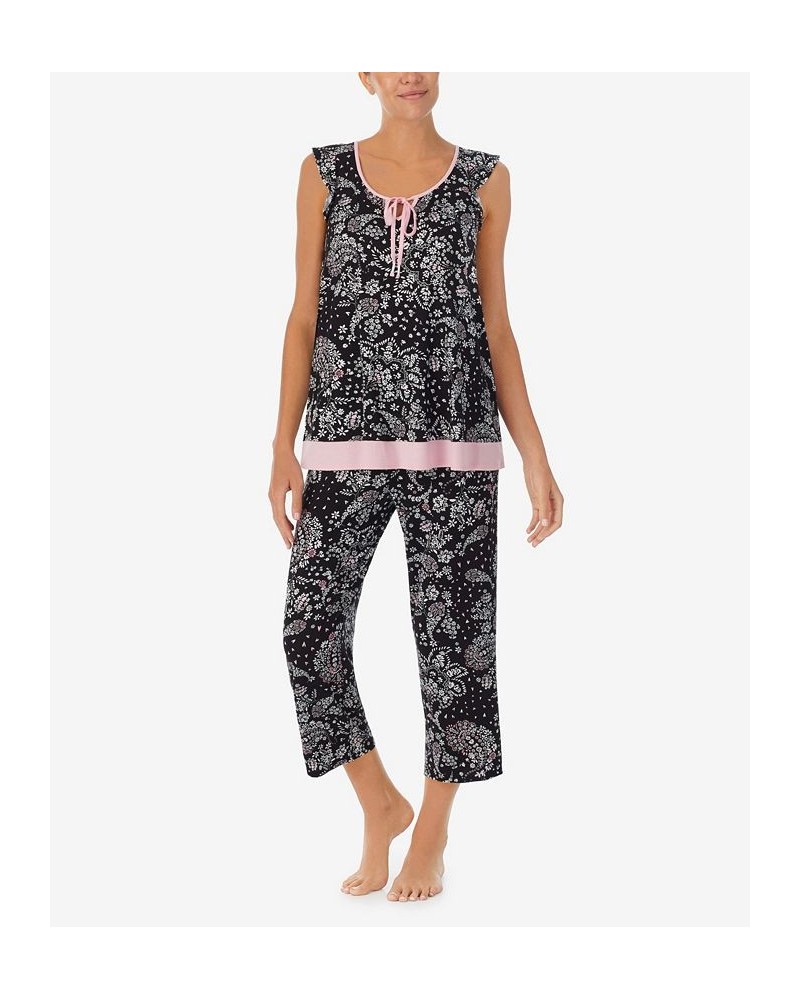 Women's Cap Sleeve Pajamas Set Black Paisley $43.68 Sleepwear