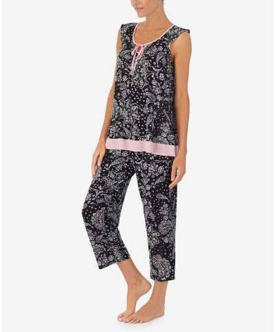 Women's Cap Sleeve Pajamas Set Black Paisley $43.68 Sleepwear