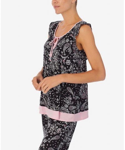 Women's Cap Sleeve Pajamas Set Black Paisley $43.68 Sleepwear