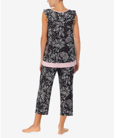 Women's Cap Sleeve Pajamas Set Black Paisley $43.68 Sleepwear