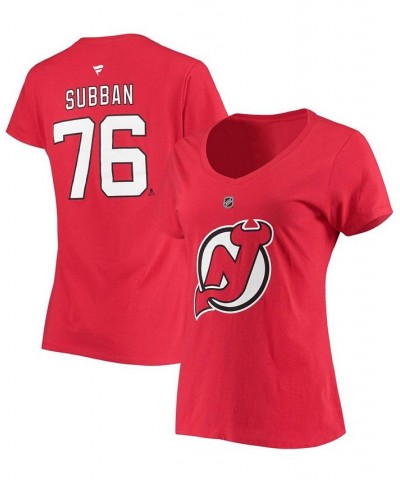 Women's P.K. Subban Red New Jersey Devils Team Authentic Stack Name Number V-Neck T-shirt Red $18.86 Tops