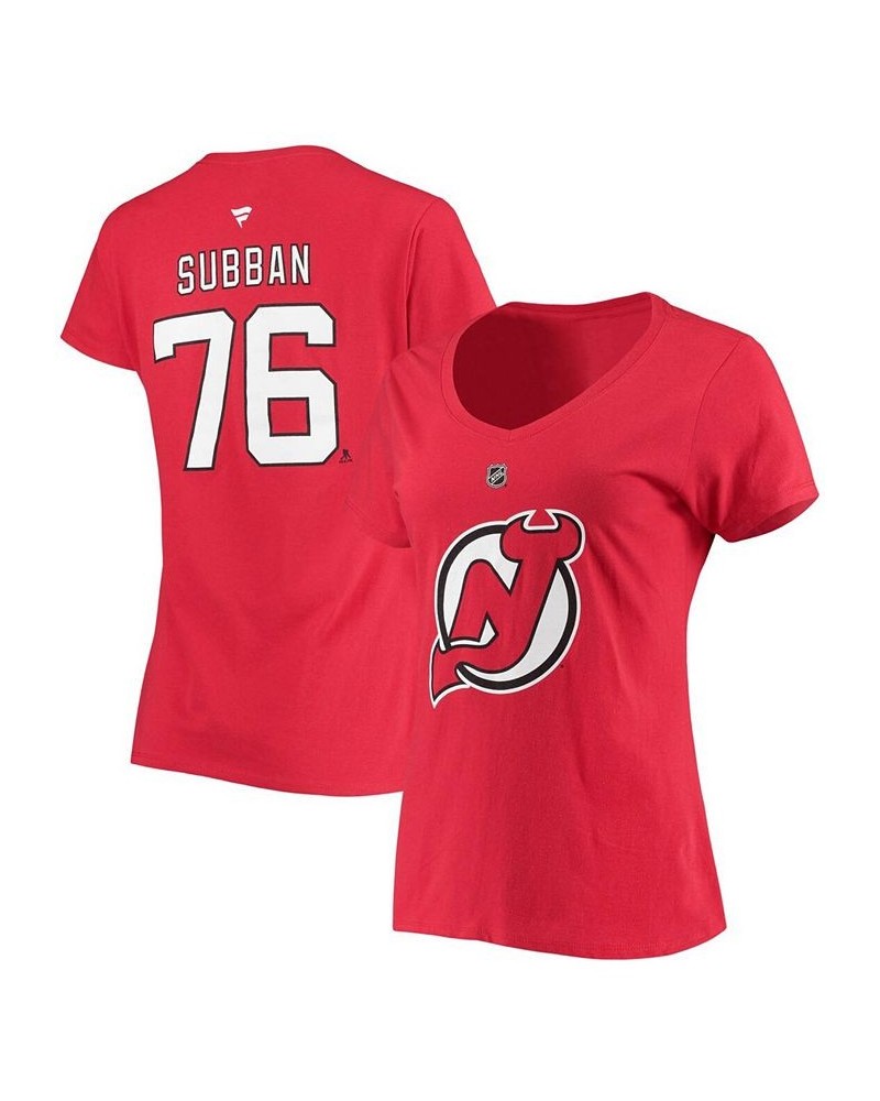 Women's P.K. Subban Red New Jersey Devils Team Authentic Stack Name Number V-Neck T-shirt Red $18.86 Tops