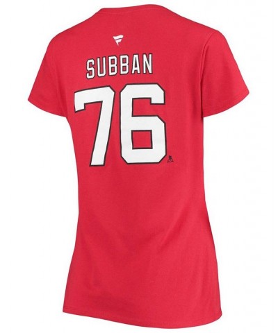 Women's P.K. Subban Red New Jersey Devils Team Authentic Stack Name Number V-Neck T-shirt Red $18.86 Tops