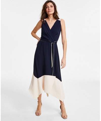 Colorblocked Faux-Wrap Dress Blue $56.99 Dresses