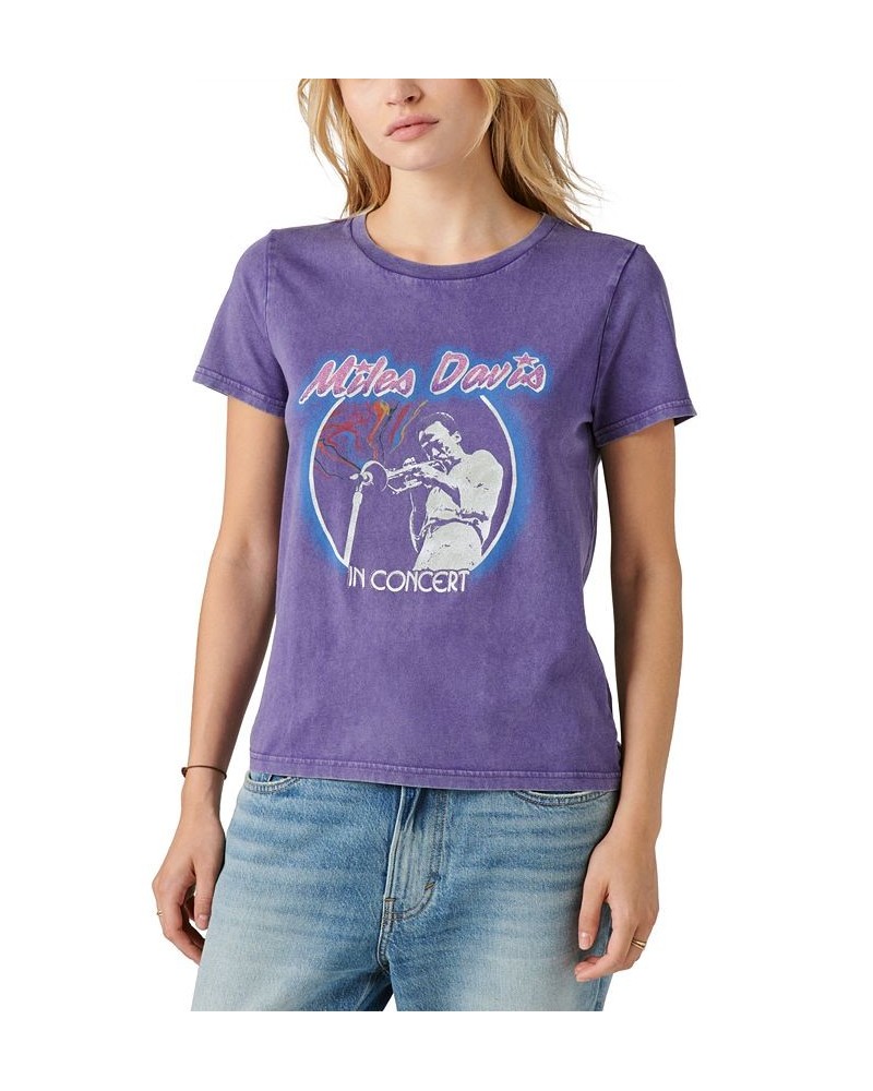 Women's Cotton Miles Davis Graphic-Print Tee Deep Wisteria $23.22 Tops