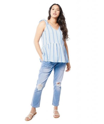 Women's Maternity Tie-Strap Nursing Tank Cabana Stripe Blue $32.76 Tops