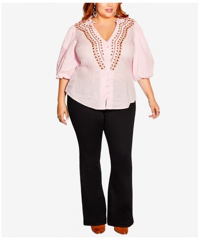 Trendy Plus Size Vacation Embroidered Top Pink $31.50 Tops