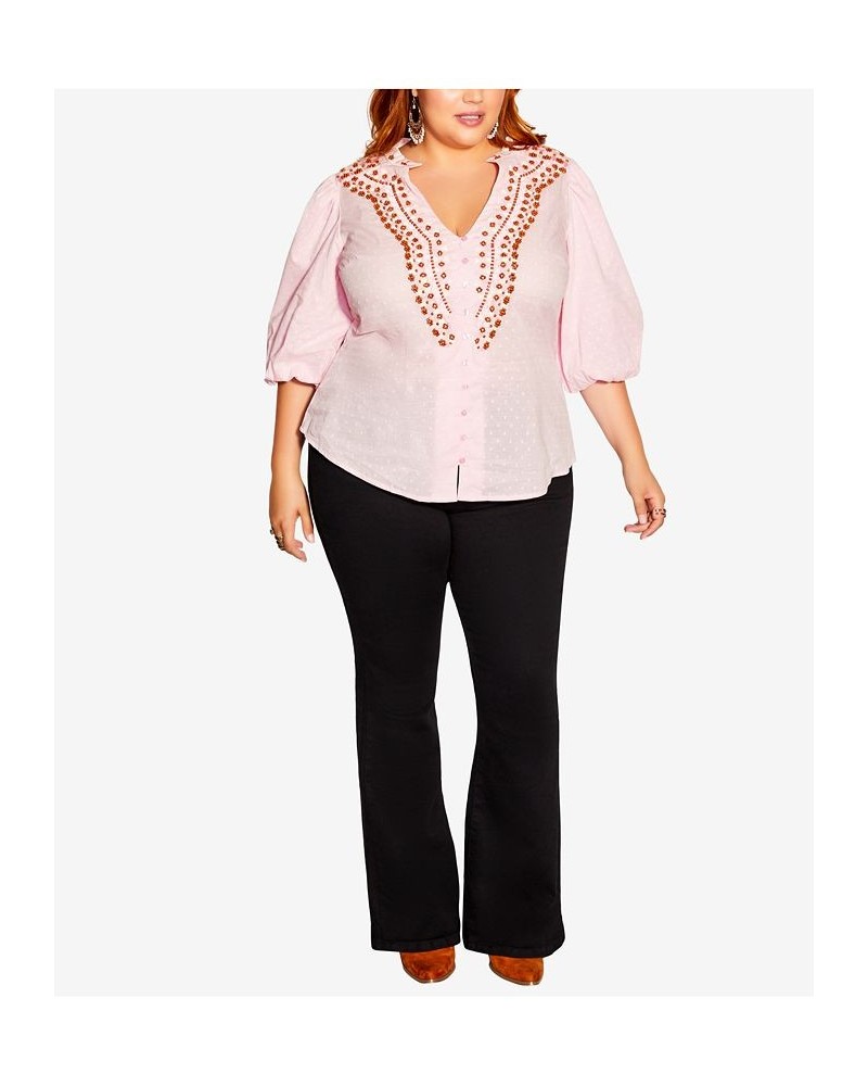 Trendy Plus Size Vacation Embroidered Top Pink $31.50 Tops