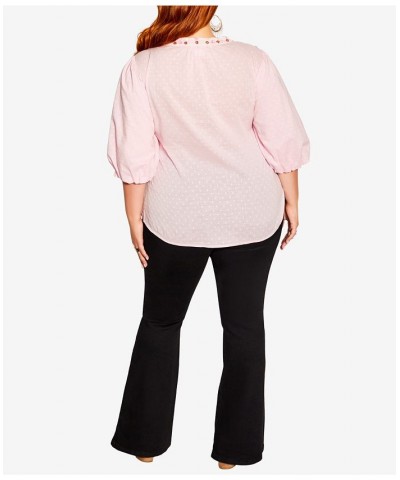 Trendy Plus Size Vacation Embroidered Top Pink $31.50 Tops