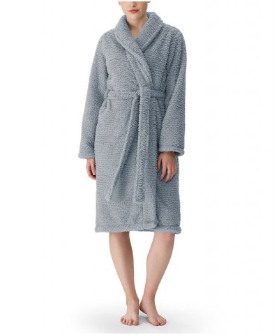 Women's Shawl Collar Double Sided Sherpa Robe Gray $29.67 Sleepwear