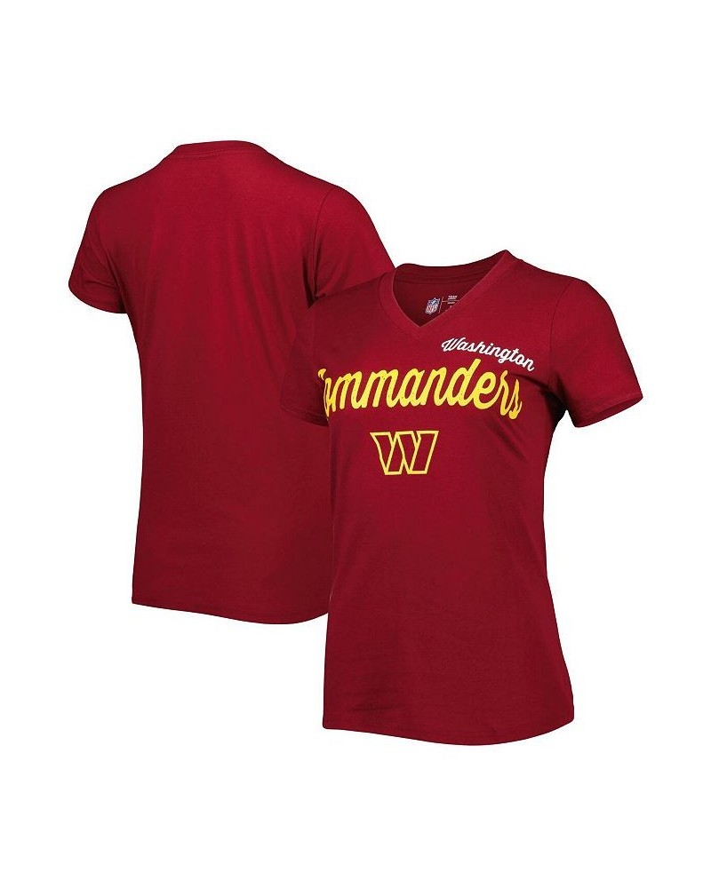 Women's Burgundy Washington Commanders Post Season V-Neck T-shirt Red $13.12 Tops