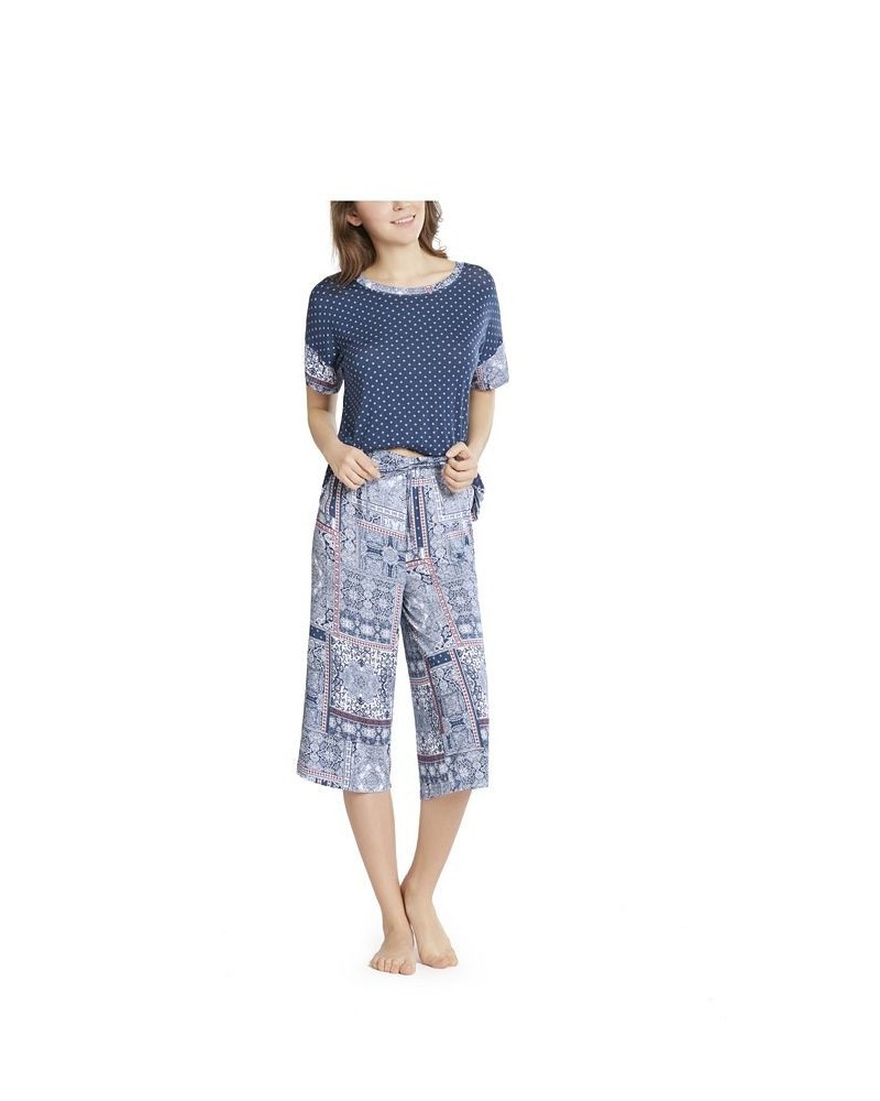 Plus Size Combo Tee with the Capri Set Blue $26.88 Sleepwear