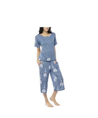 Plus Size Combo Tee with the Capri Set Blue $26.88 Sleepwear