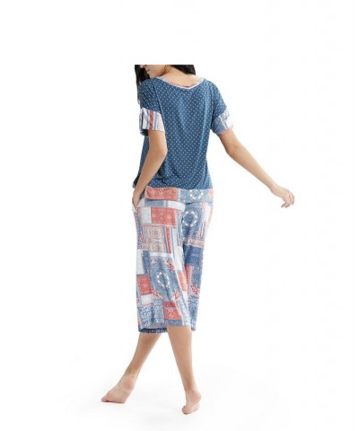 Plus Size Combo Tee with the Capri Set Blue $26.88 Sleepwear