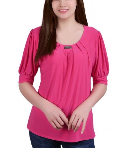 Petite Short Sleeve Balloon Sleeve Top Parisan Blue $14.08 Tops