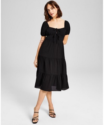 Women's Milkmaid Tiered Midi Dress Black $23.70 Dresses