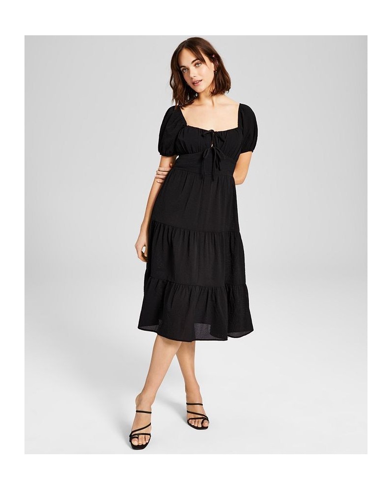 Women's Milkmaid Tiered Midi Dress Black $23.70 Dresses