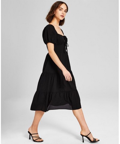 Women's Milkmaid Tiered Midi Dress Black $23.70 Dresses