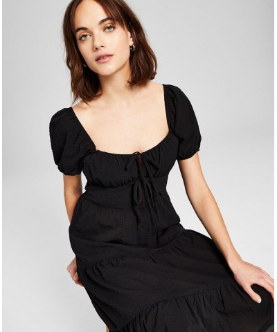 Women's Milkmaid Tiered Midi Dress Black $23.70 Dresses