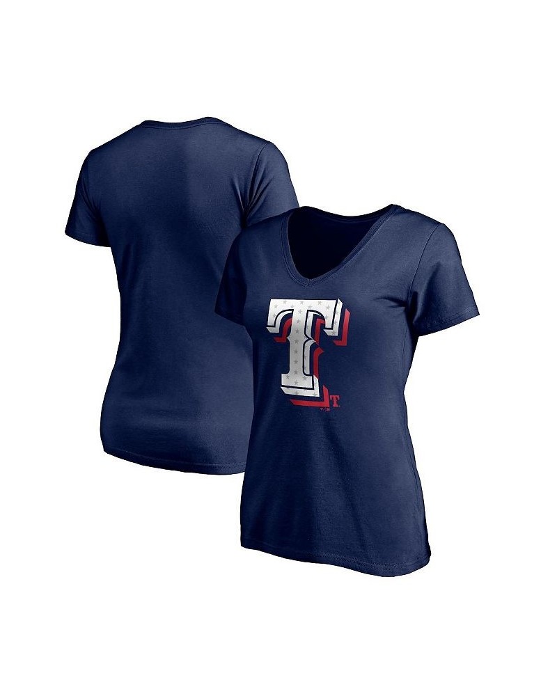 Women's Branded Navy Texas Rangers Red White and Team V-Neck T-shirt Navy $19.60 Tops