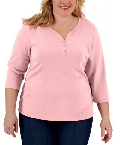 Plus Size 3/4-Sleeve Henley Top Nantucket Breeze $8.79 Tops