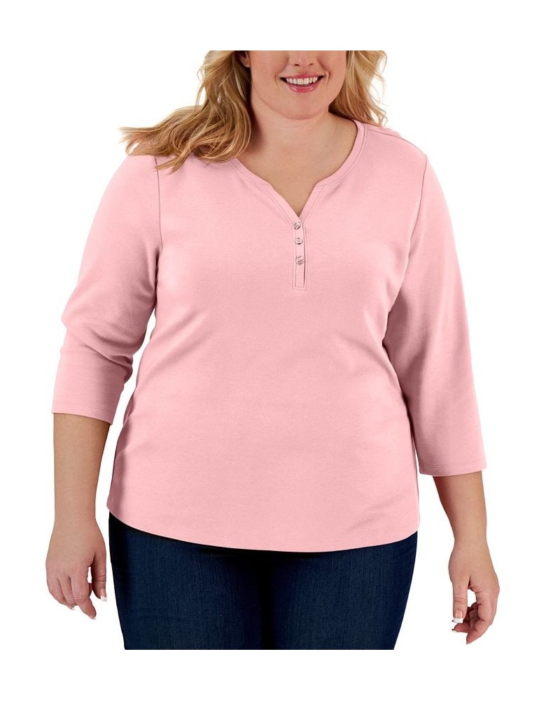 Plus Size 3/4-Sleeve Henley Top Nantucket Breeze $8.79 Tops