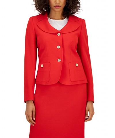 Women's Curved Collar Button-Front Jacket & Pencil Skirt Suit Cherry Sprig $81.00 Suits