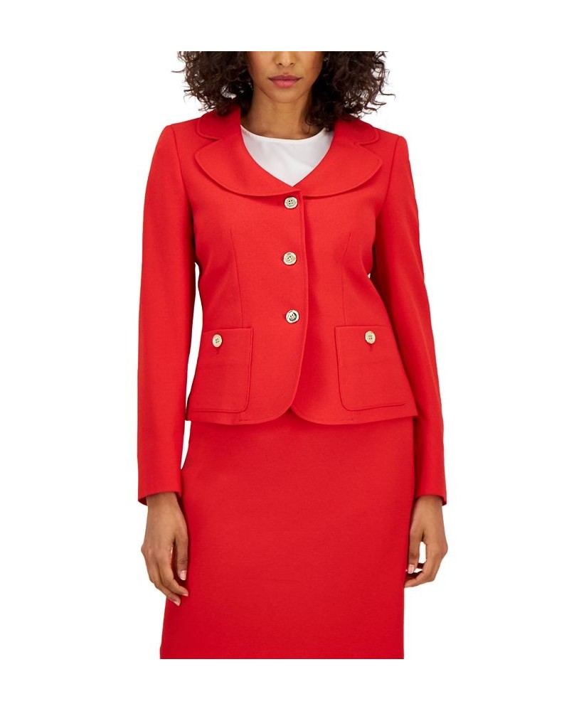 Women's Curved Collar Button-Front Jacket & Pencil Skirt Suit Cherry Sprig $81.00 Suits