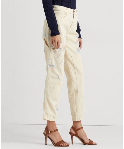 Women's Paint-Splatter Denim Carpenter Jeans Cream Wash $67.65 Jeans