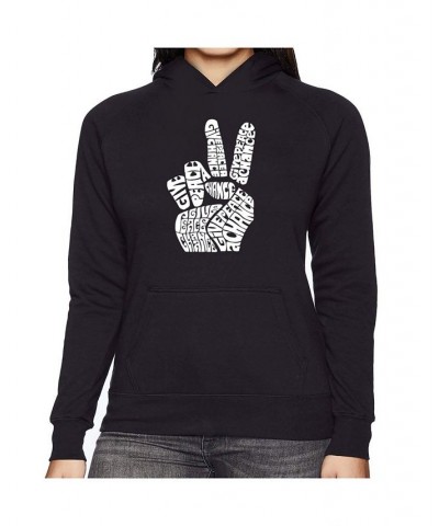 Women's Word Art Hooded Sweatshirt -Peace Fingers Purple $31.79 Sweatshirts