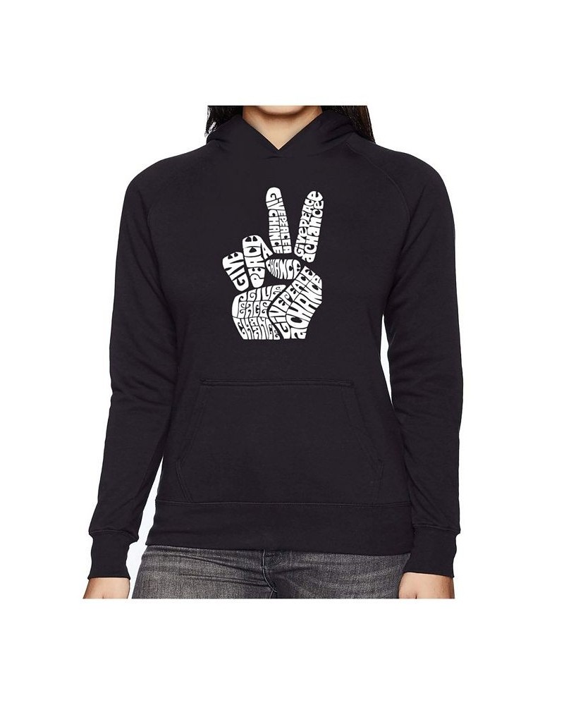 Women's Word Art Hooded Sweatshirt -Peace Fingers Purple $31.79 Sweatshirts