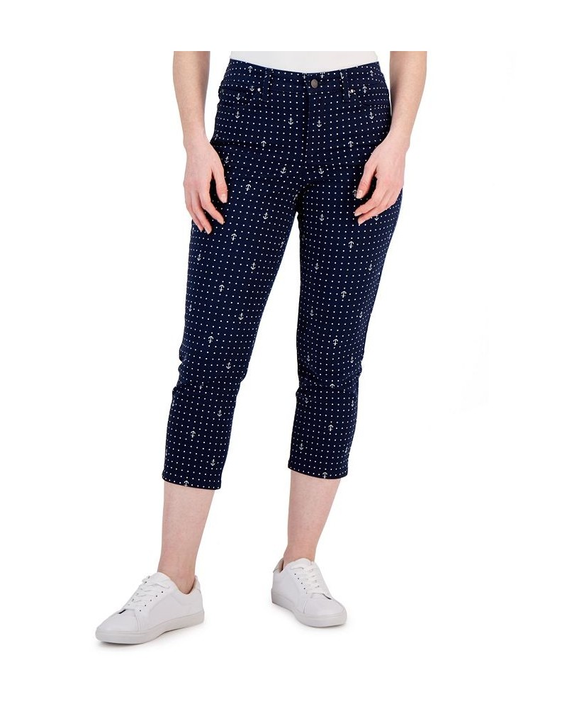 Petite Anchor-Print Tummy-Control Capri Denim Jeans Intrepid Blue Combo $13.49 Jeans