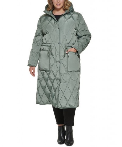 Women's Plus Size Hooded Anorak Quilted Coat Sage $81.00 Coats