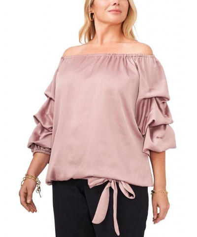 Plus Size Puff-Sleeve Blouse Tan/Beige $40.94 Tops