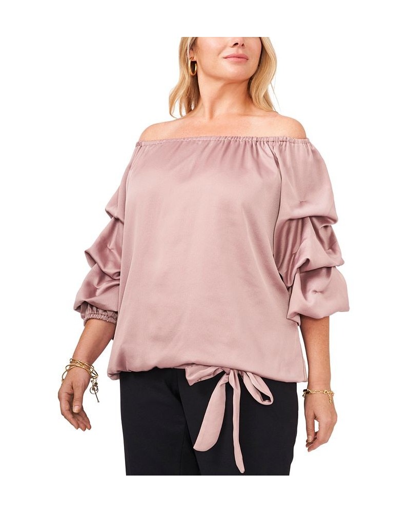 Plus Size Puff-Sleeve Blouse Tan/Beige $40.94 Tops