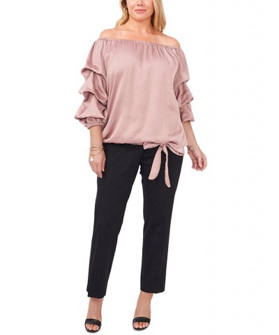 Plus Size Puff-Sleeve Blouse Tan/Beige $40.94 Tops