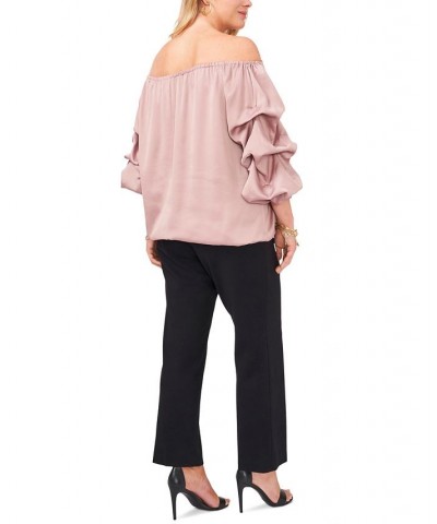 Plus Size Puff-Sleeve Blouse Tan/Beige $40.94 Tops