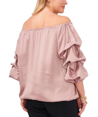 Plus Size Puff-Sleeve Blouse Tan/Beige $40.94 Tops