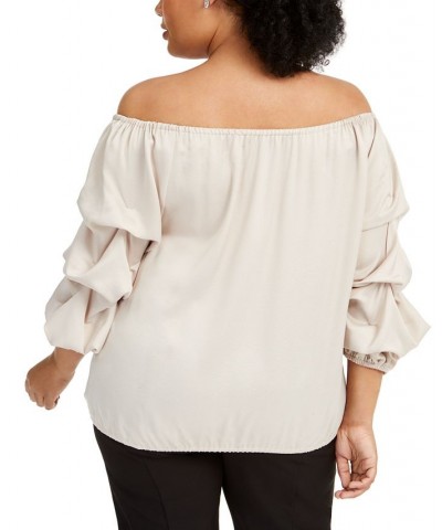 Plus Size Puff-Sleeve Blouse Tan/Beige $40.94 Tops