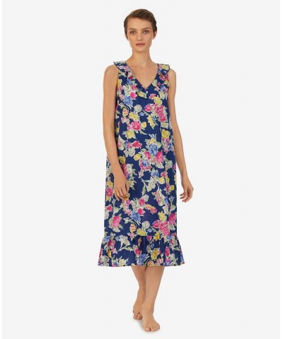 Women's Sleeveless Ruffle V-neck Ballet Nightgown Navy Floral $31.16 Sleepwear