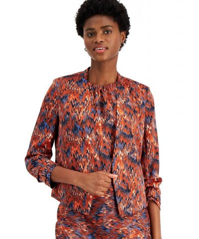 Women's Ikat-Print Scrunch-Sleeve Blazer Blue Shadow Combo $22.28 Jackets