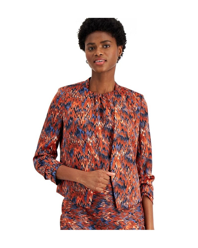 Women's Ikat-Print Scrunch-Sleeve Blazer Blue Shadow Combo $22.28 Jackets