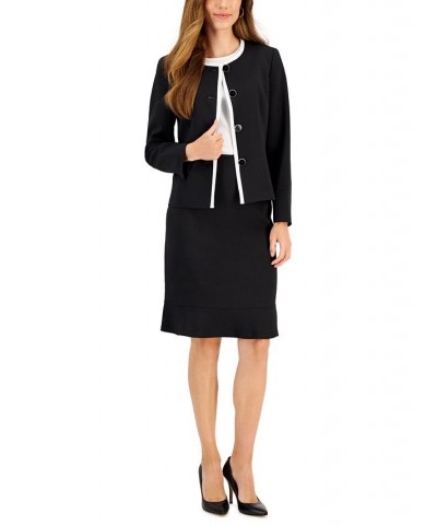 Flared-Hem Skirt Suit Regular and Petite Sizes Black/Vanilla Ice $38.40 Suits